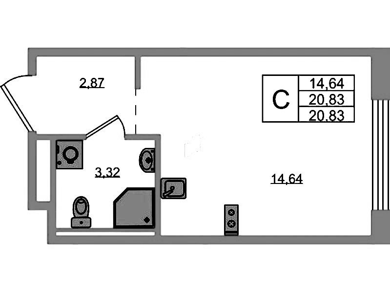 Квартира студия 20.83 м², 1/12 эт., ЖК «GloraX Новоселье»